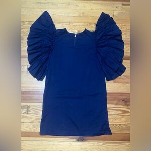 Super cute navy blue mudpie dress with ruffled sleeves